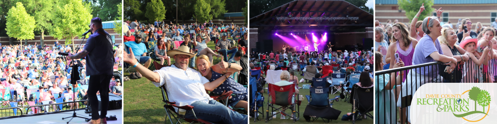 Photo grid showing large crowds from concert series